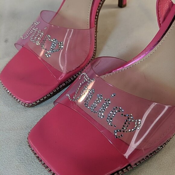 Juicy Couture Hot Pink Rhinestone Heels Clear 3" Heel Slingback Size 8 Logo Gems - Picture 11 of 16
